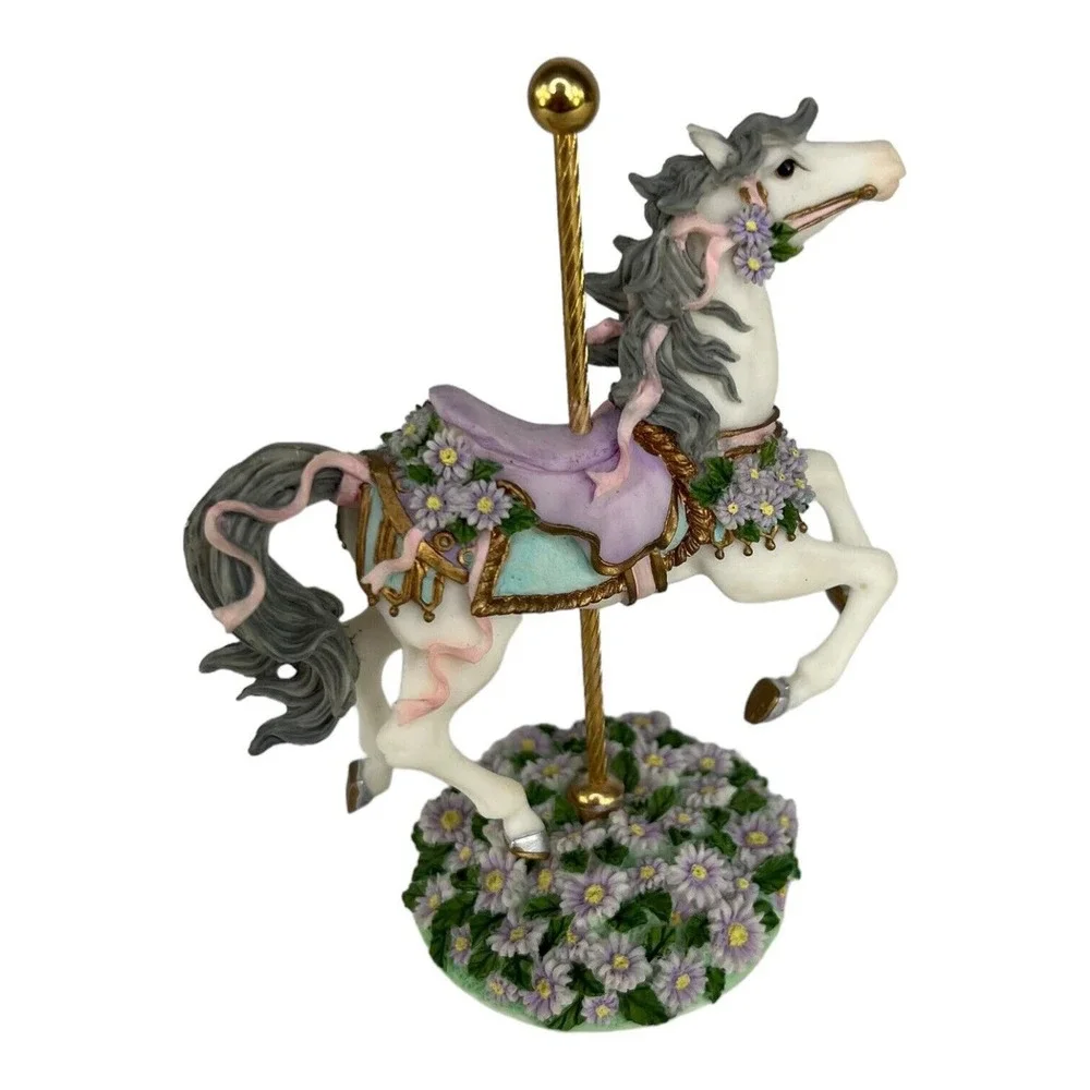 Carousel Garden Horse September‎ Aster Roman Inc 1996 #61439 White Gray Purple